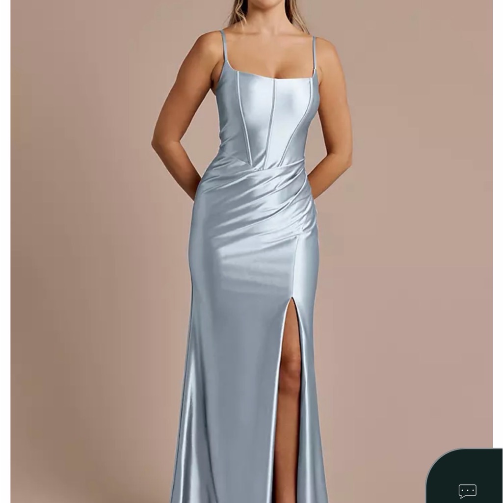 Satin Square-Neck Maxi Dress In Silver With Side Slit